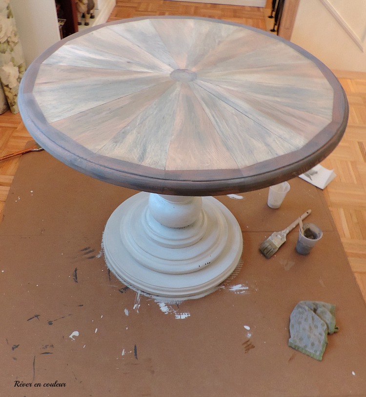 how to white wash a tabletop, comment faire une table de salon en bois blanchi