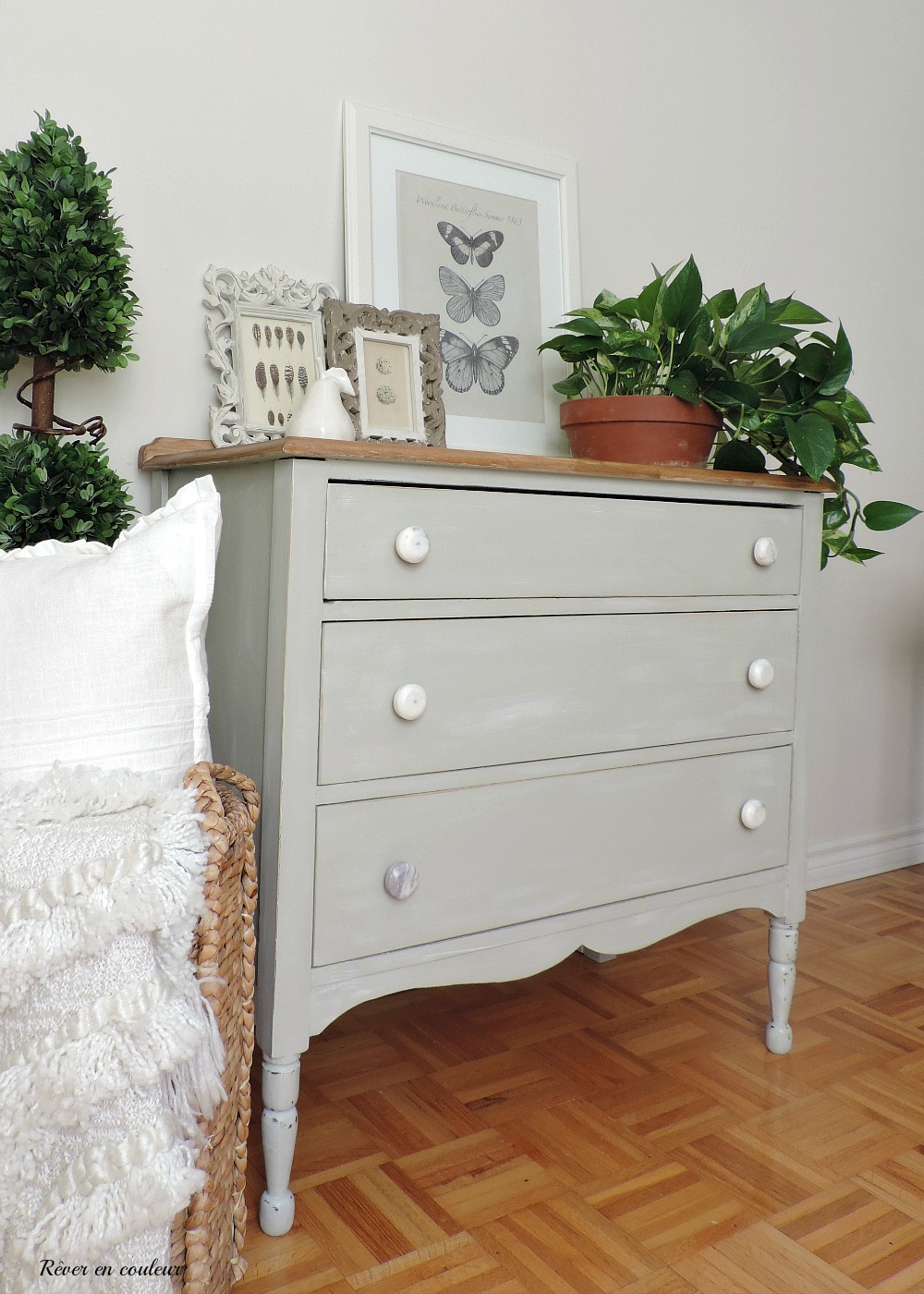 Dresser before and after with homemade chalk paint