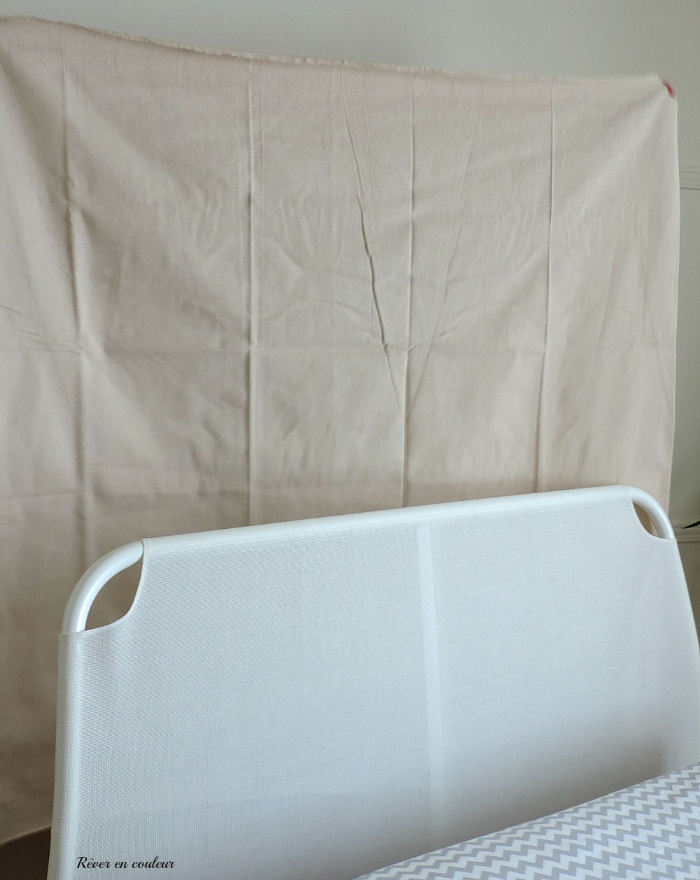Making a new headboard with drop cloth and paint